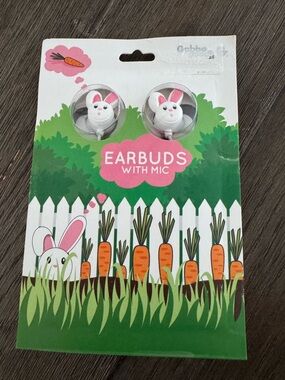 Cute Bunny Earbuds with Mic - White/Pink